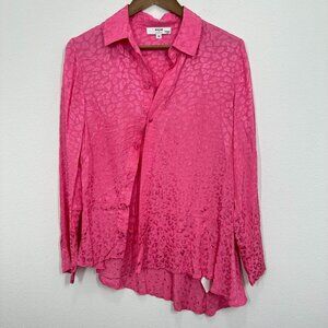 Koche‎ Bright Pink Leopard Print Asymmetrical Button Front Blouse Career Vibrant